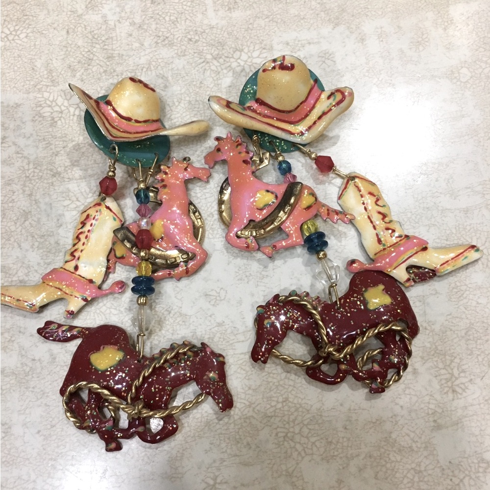 Vintage, Collectible “Lunch at the Ritz” pierced earrings Cowgirls